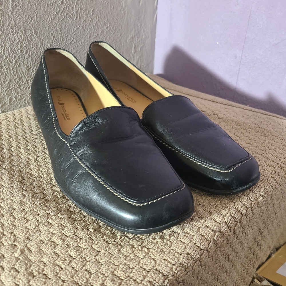 Sole Innovations Rockport Loafers Women 10W Black Leather Square Toe Slip On - Picture 3 of 9